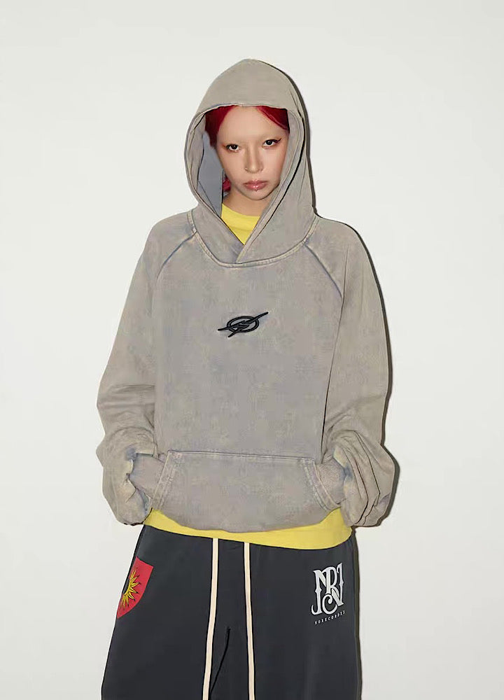 【MICHINNYON】Randomly faded wash oversized one-point hoodie  MY0071