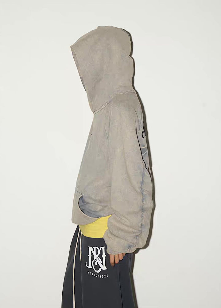 【MICHINNYON】Randomly faded wash oversized one-point hoodie  MY0071