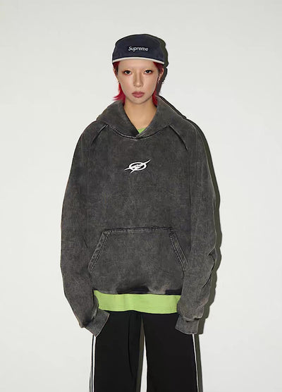 【MICHINNYON】Randomly faded wash oversized one-point hoodie  MY0071