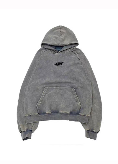 【MICHINNYON】Randomly faded wash oversized one-point hoodie  MY0071