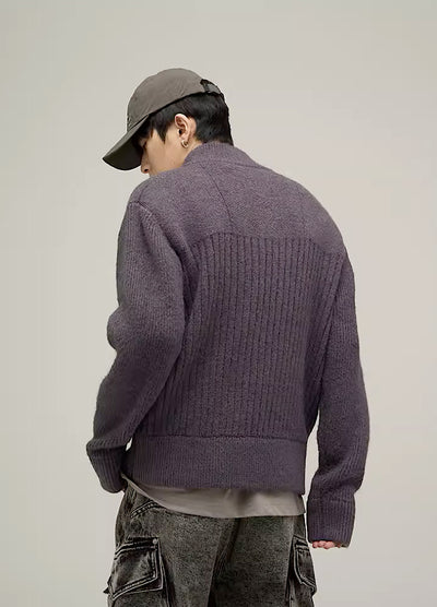 【9/11新作】Line-shaped simple gimmick full zip knit sweater  HL2957