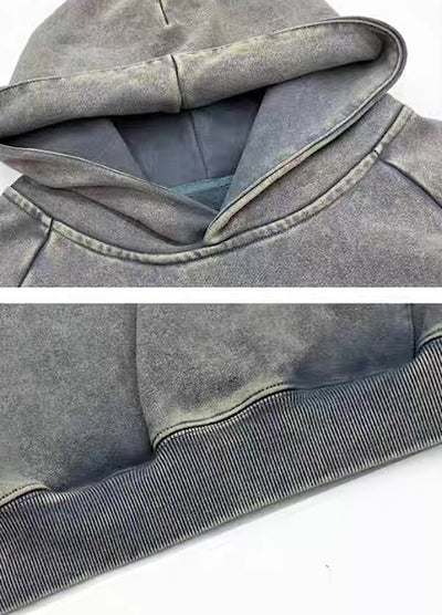 【MICHINNYON】Randomly faded wash oversized one-point hoodie  MY0071