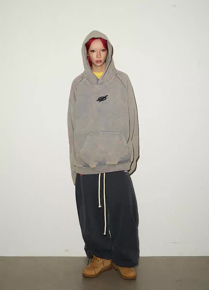 【MICHINNYON】Randomly faded wash oversized one-point hoodie  MY0071