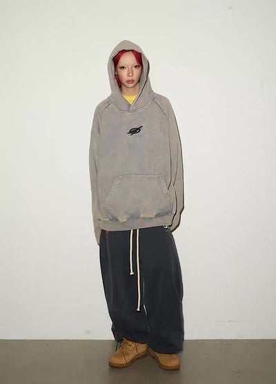 【MICHINNYON】Randomly faded wash oversized one-point hoodie  MY0071