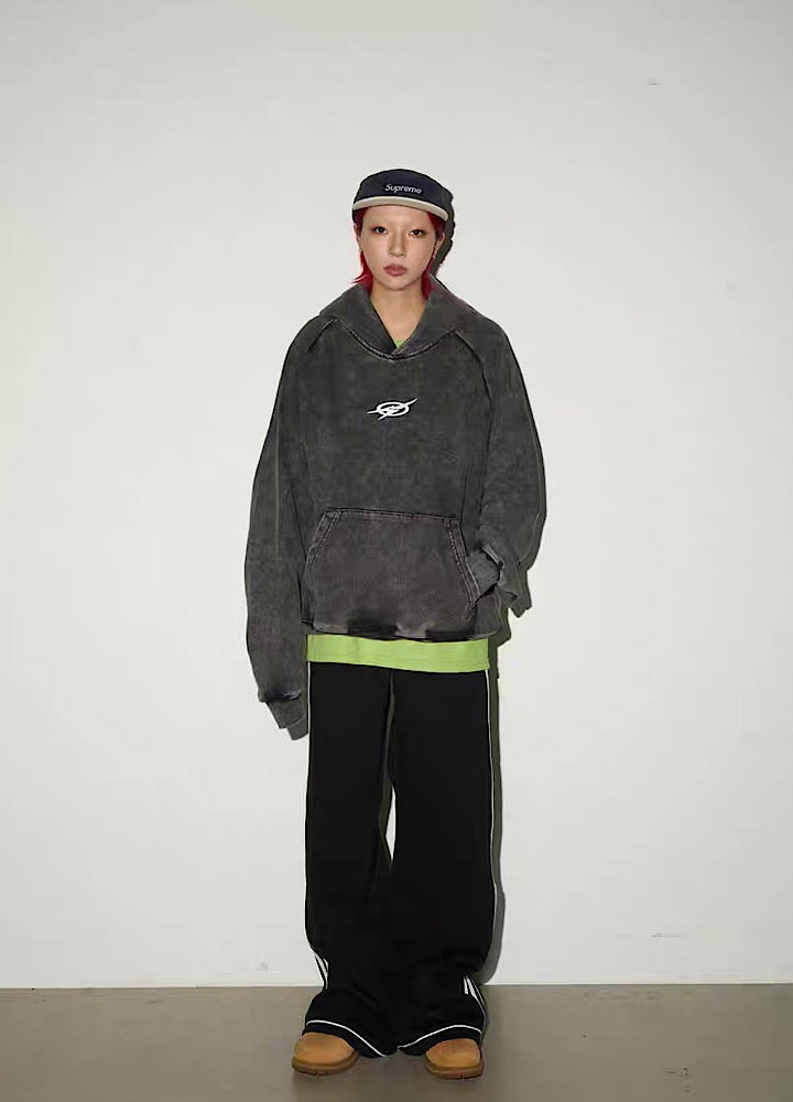 【MICHINNYON】Randomly faded wash oversized one-point hoodie  MY0071