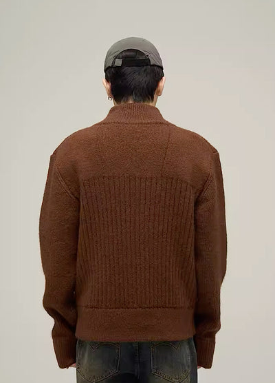 [9/11 new item] Line-shaped simple gimmick full zip knit sweater HL2957