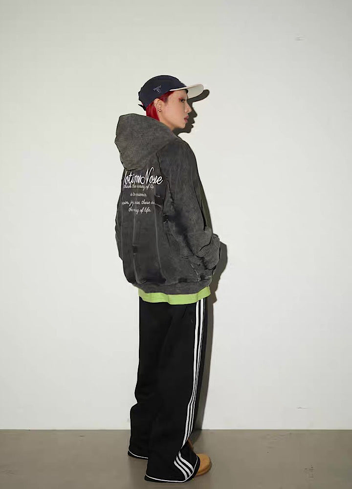 【MICHINNYON】Randomly faded wash oversized one-point hoodie  MY0071
