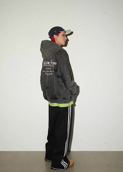 【MICHINNYON】Randomly faded wash oversized one-point hoodie  MY0071