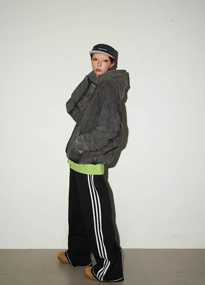 【MICHINNYON】Randomly faded wash oversized one-point hoodie  MY0071