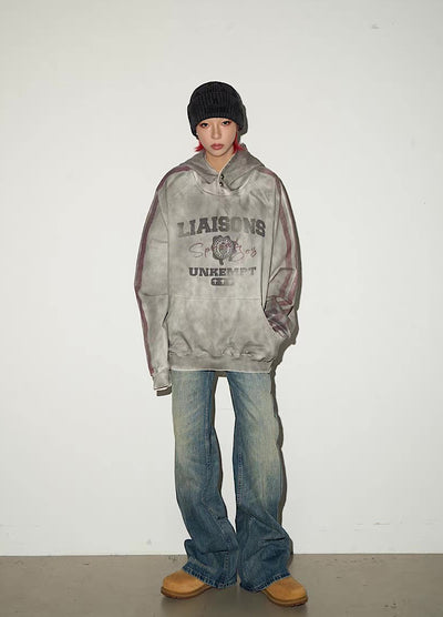 【MICHINNYON】Front initial side line random wash design hoodie  MY0072