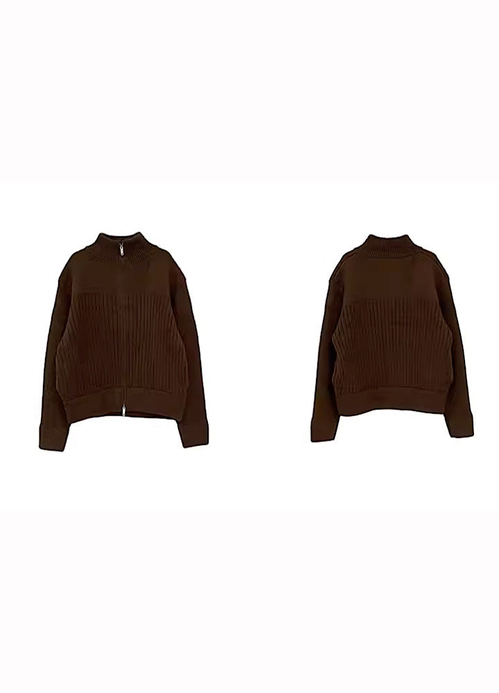 [9/11 new item] Line-shaped simple gimmick full zip knit sweater HL2957