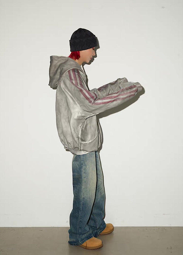 【MICHINNYON】Front initial side line random wash design hoodie  MY0072