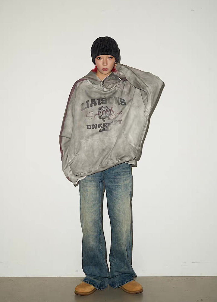 【MICHINNYON】Front initial side line random wash design hoodie  MY0072