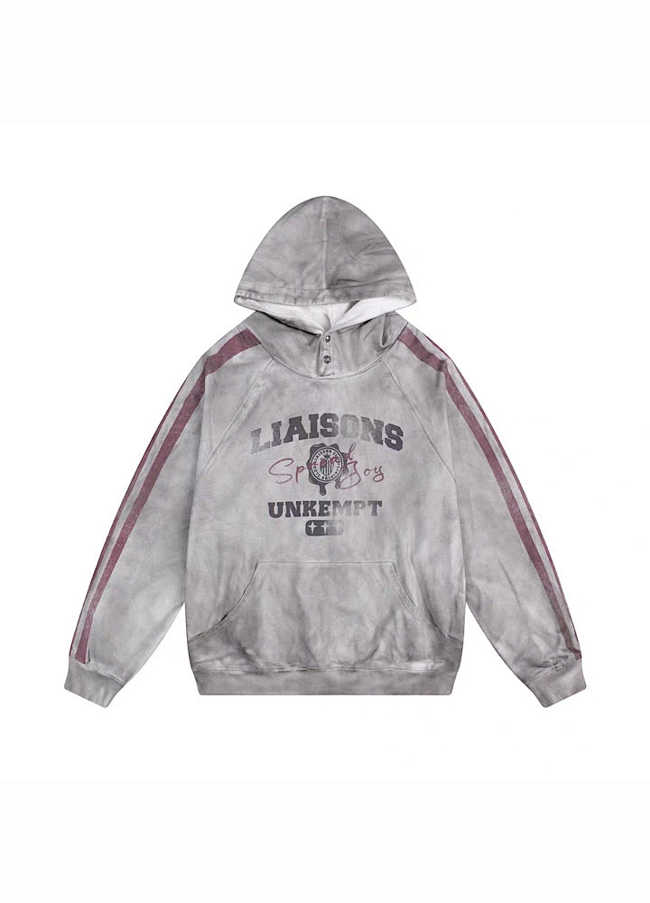 【MICHINNYON】Front initial side line random wash design hoodie  MY0072