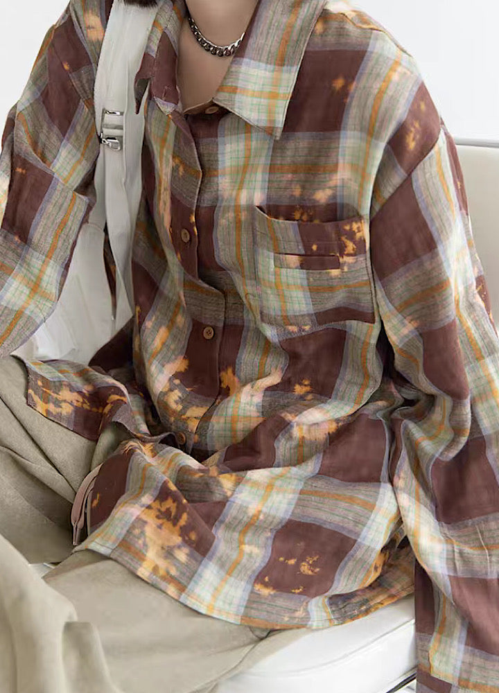 [Universal Gravity Museum] Washed Vintage Style Brown Long Sleeve Shirt UG0032