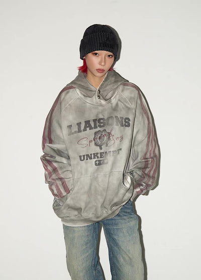 【MICHINNYON】Front initial side line random wash design hoodie  MY0072