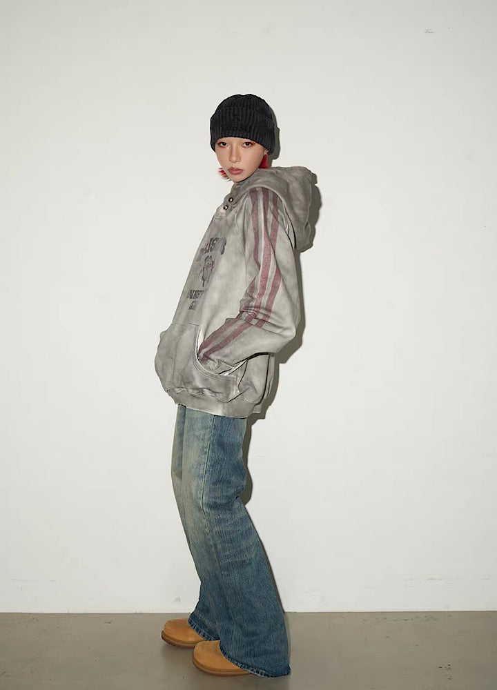 【MICHINNYON】Front initial side line random wash design hoodie  MY0072