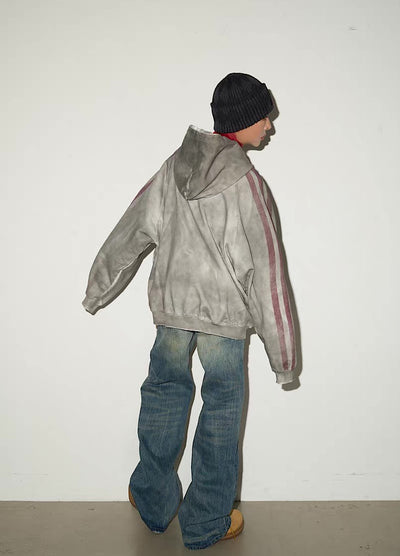 【MICHINNYON】Front initial side line random wash design hoodie  MY0072