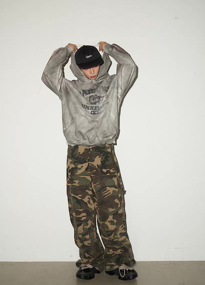 【MICHINNYON】Front initial side line random wash design hoodie  MY0072