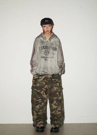 【MICHINNYON】Front initial side line random wash design hoodie  MY0072