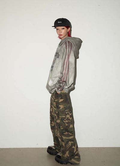 【MICHINNYON】Front initial side line random wash design hoodie  MY0072