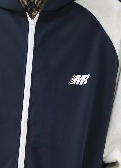 [MR nearly] Double bicolor design sporty full zip hoodie MR0052