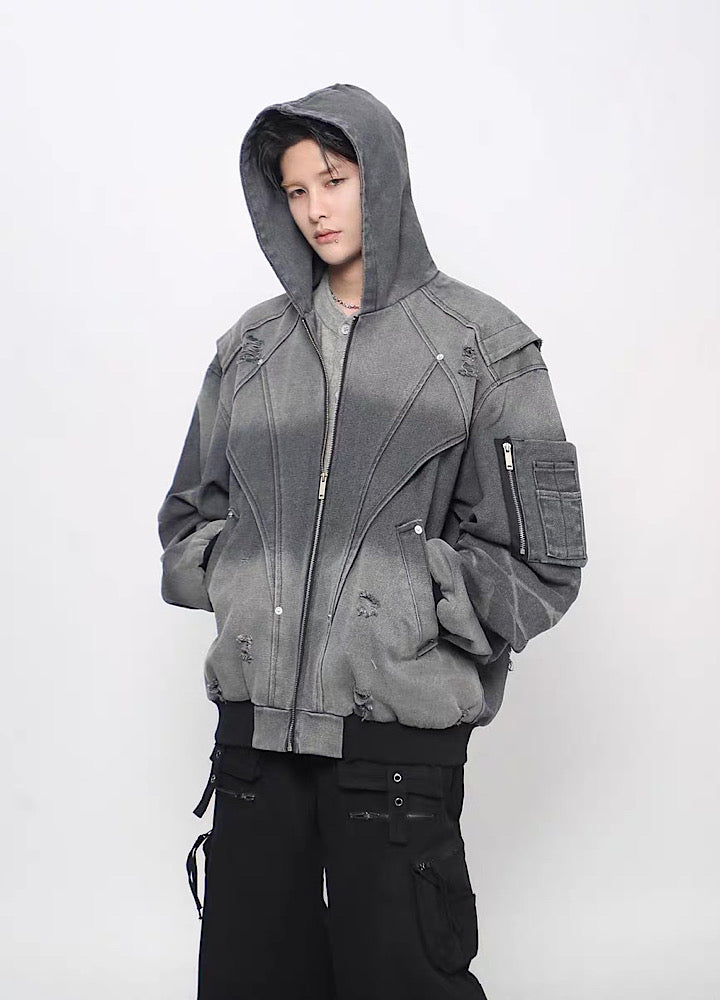 【Mz】Gimmick Design Washed Full Zip Over Hoodie Jacket  MZ0072