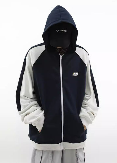 【MR nearly】Double bicolor design sporty full zip hoodie  MR0052
