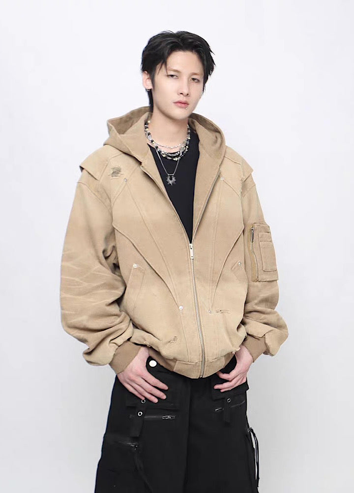 【Mz】Gimmick Design Washed Full Zip Over Hoodie Jacket  MZ0072