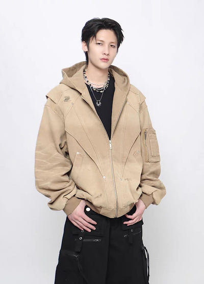 【Mz】Gimmick Design Washed Full Zip Over Hoodie Jacket  MZ0072