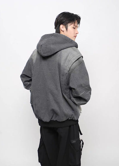 【Mz】Gimmick Design Washed Full Zip Over Hoodie Jacket  MZ0072