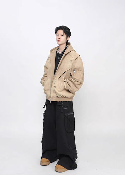 【Mz】Gimmick Design Washed Full Zip Over Hoodie Jacket  MZ0072