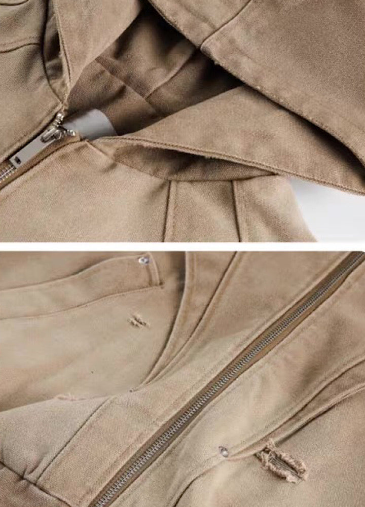 【Mz】Gimmick Design Washed Full Zip Over Hoodie Jacket  MZ0072