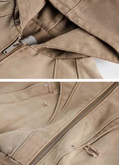 【Mz】Gimmick Design Washed Full Zip Over Hoodie Jacket  MZ0072