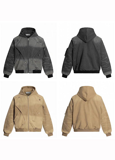 【Mz】Gimmick Design Washed Full Zip Over Hoodie Jacket  MZ0072