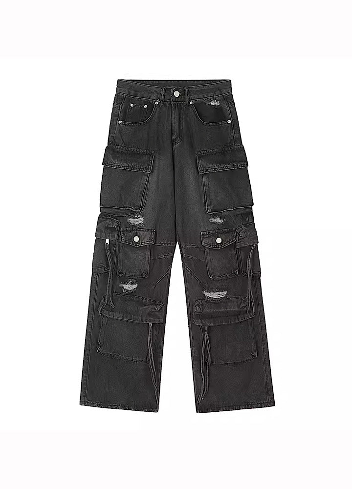 MR nearly] Multi-over pocket multiple cargo design denim