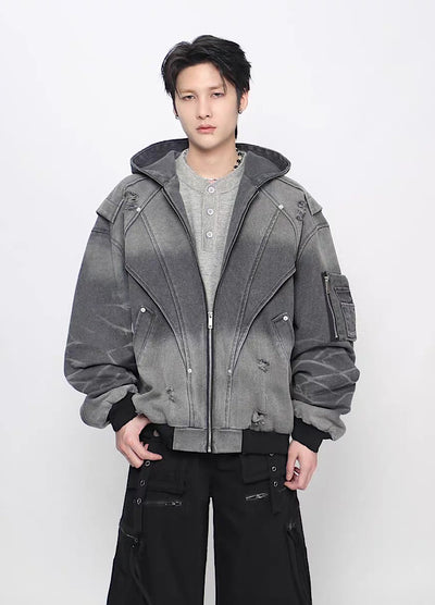 【Mz】Gimmick Design Washed Full Zip Over Hoodie Jacket  MZ0072