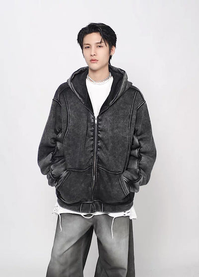【Mz】Muted base color slip line short silhouette full zip hoodie  MZ0073