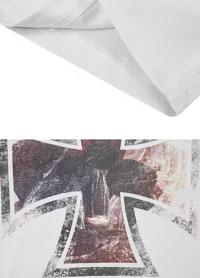 【MICHINNYON】Front cross design haze style short sleeve T-shirt  MY0044