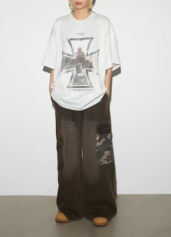 【MICHINNYON】Front cross design haze style short sleeve T-shirt  MY0044