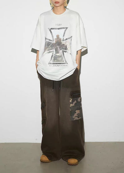 【MICHINNYON】Front cross design haze style short sleeve T-shirt  MY0044