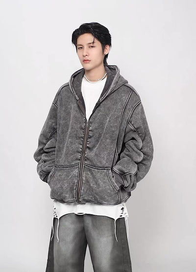 【Mz】Muted base color slip line short silhouette full zip hoodie  MZ0073