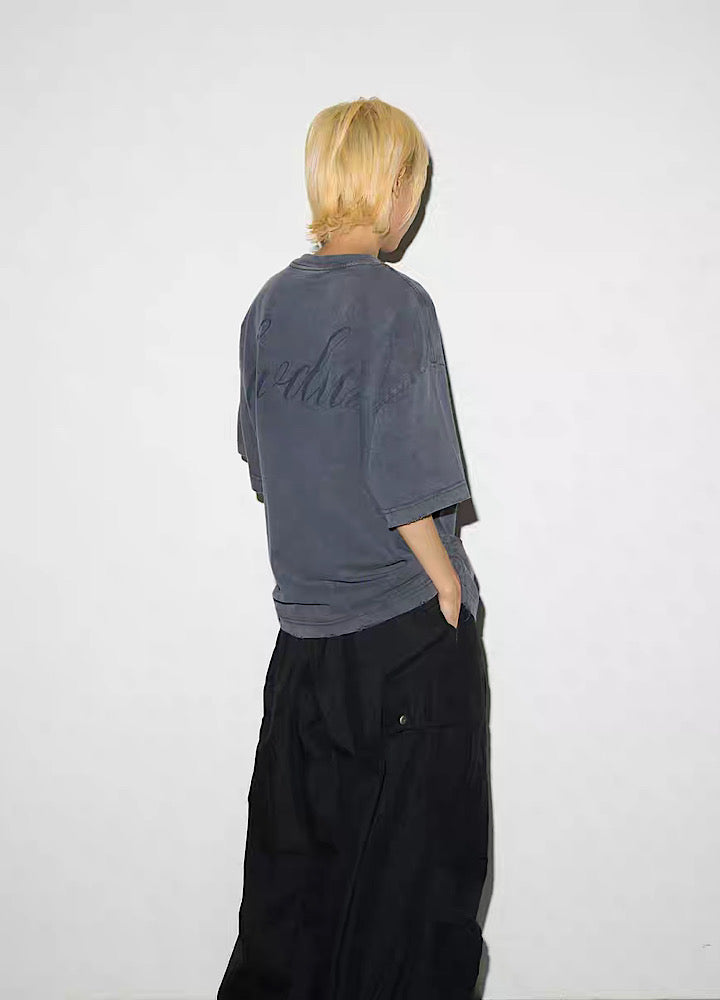 【MICHINNYON】Front cross design haze style short sleeve T-shirt  MY0044