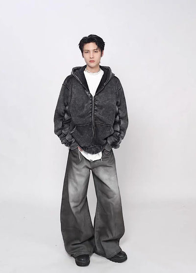 【Mz】Muted base color slip line short silhouette full zip hoodie  MZ0073