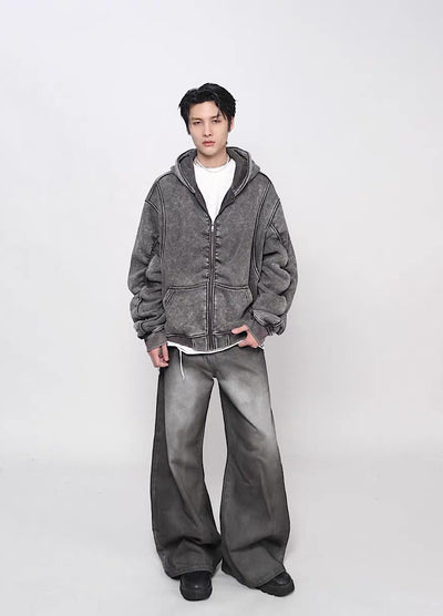 【Mz】Muted base color slip line short silhouette full zip hoodie  MZ0073