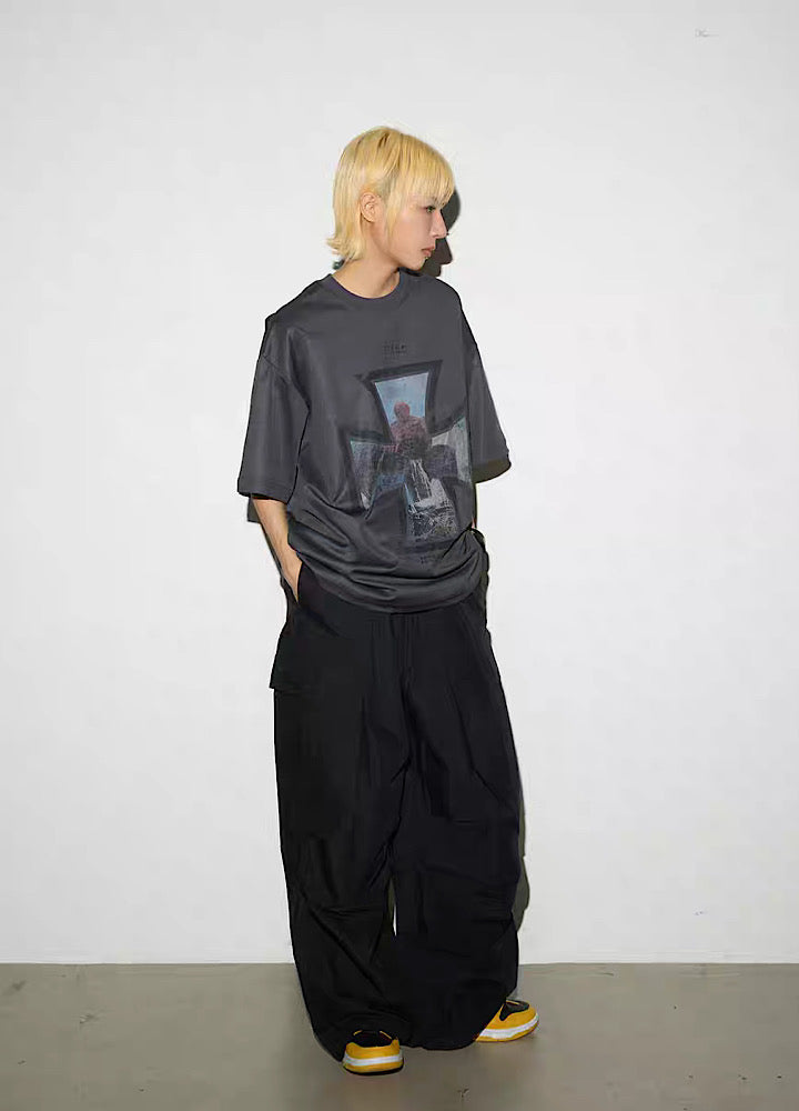 【MICHINNYON】Front cross design haze style short sleeve T-shirt  MY0044