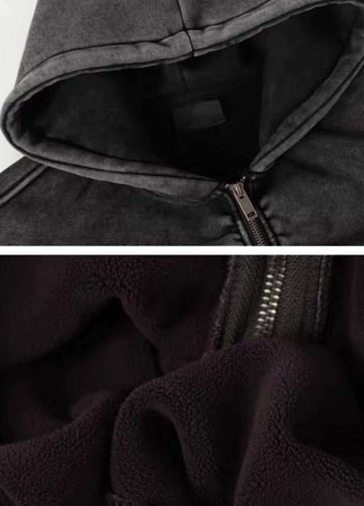【Mz】Muted base color slip line short silhouette full zip hoodie  MZ0073