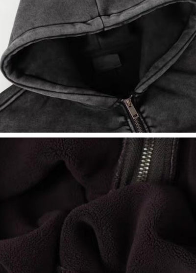 【Mz】Muted base color slip line short silhouette full zip hoodie  MZ0073