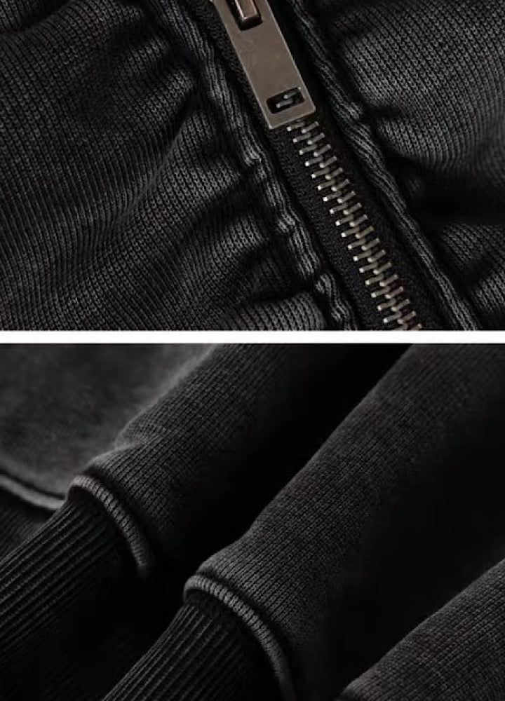 【Mz】Muted base color slip line short silhouette full zip hoodie  MZ0073