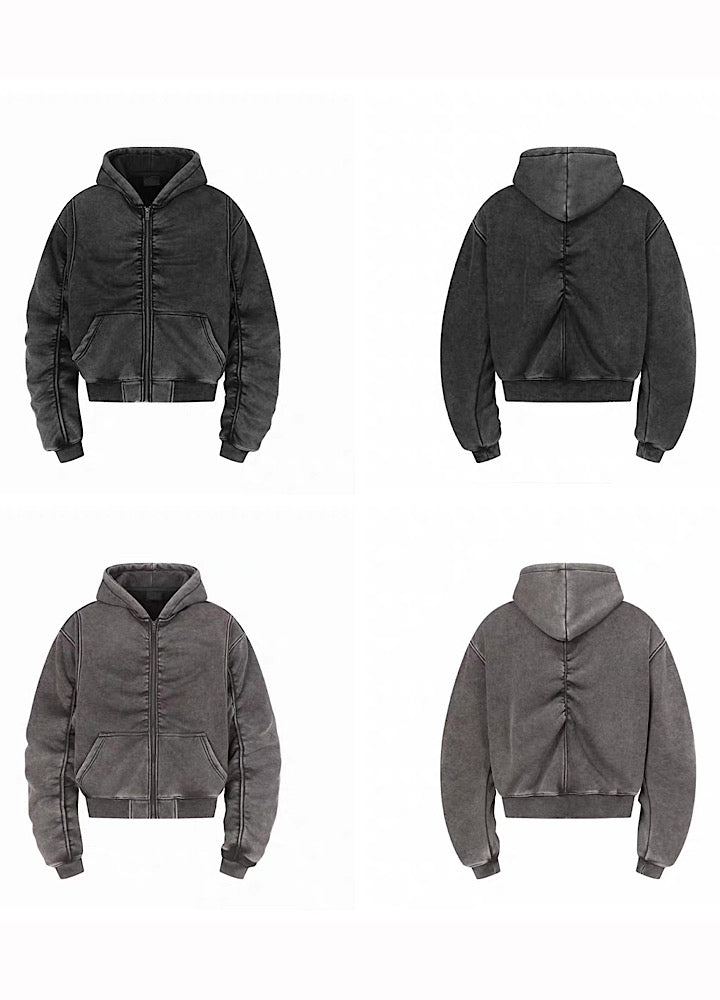 【Mz】Muted base color slip line short silhouette full zip hoodie  MZ0073